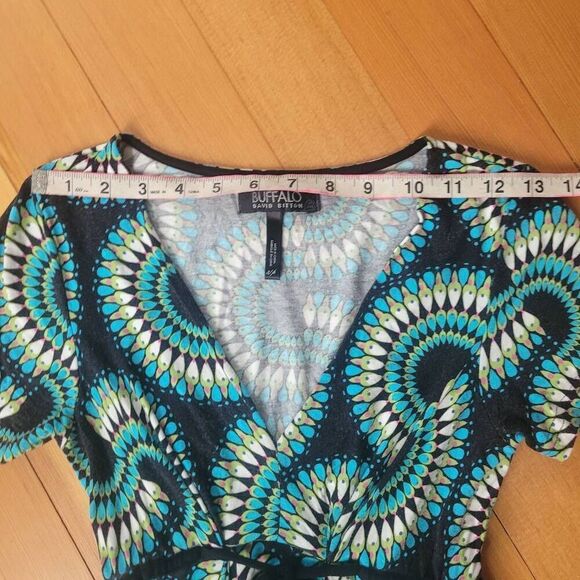 Vintage y2k geometric teal babydoll dress v neck artsy maximalist quirky - Picture 5 of 9